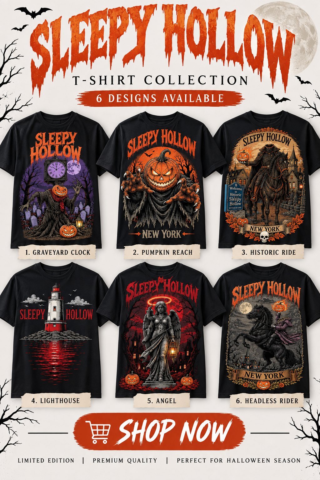 Sleepy Hollow T-shirt collection: 6 designs available