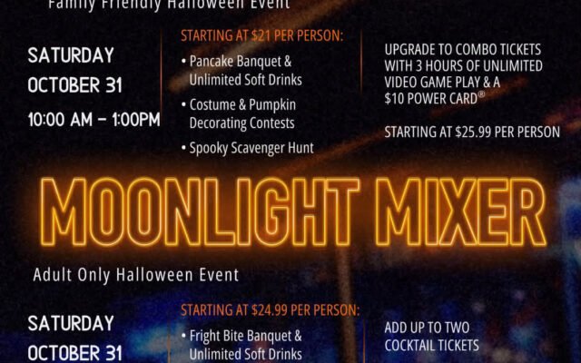 Dave & Buster's Palisades Boo Bash and Moonlight Mixer Halloween flyer, October 31