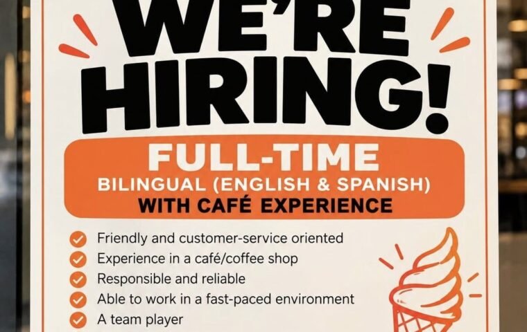 I Scream — We're Hiring, full-time bilingual café staff